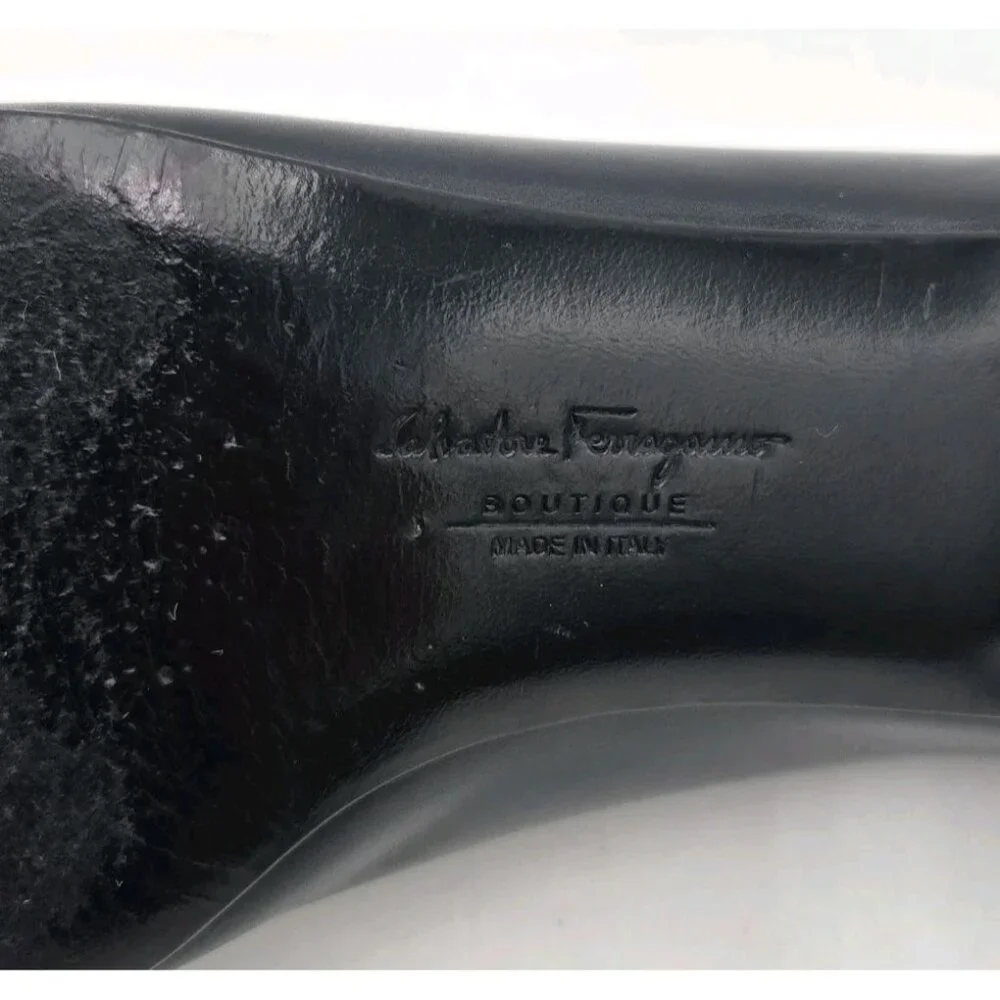 Vintage Salvatore Ferragamo Boutique Heels Womens 6.5 B Black Leather Shoes Logo